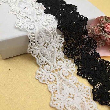 8cm White Black Milk Silk Water-Soluble Embroidered Lace Trim 15 Yards