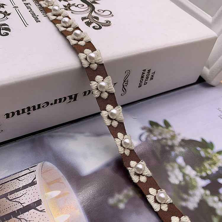 1.5cm Ethnic Jacquard Lace Trim with Pearl Accents – 40 Yards