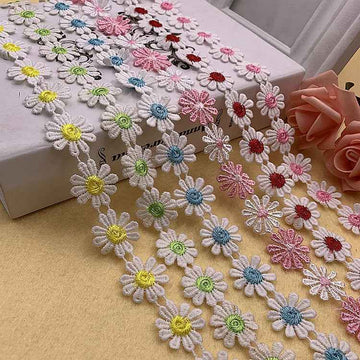2.5CM Daisy Petal Polyester Lace Trim 15 Yards Floral DIY Craft Ribbon