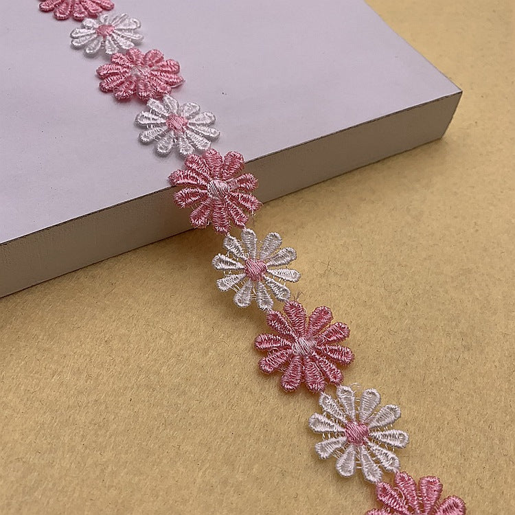 Dantelă din poliester cu petale de margaretă de 2,5CM, 15 yarzi, panglică florală pentru bricolaj și meșteșuguri