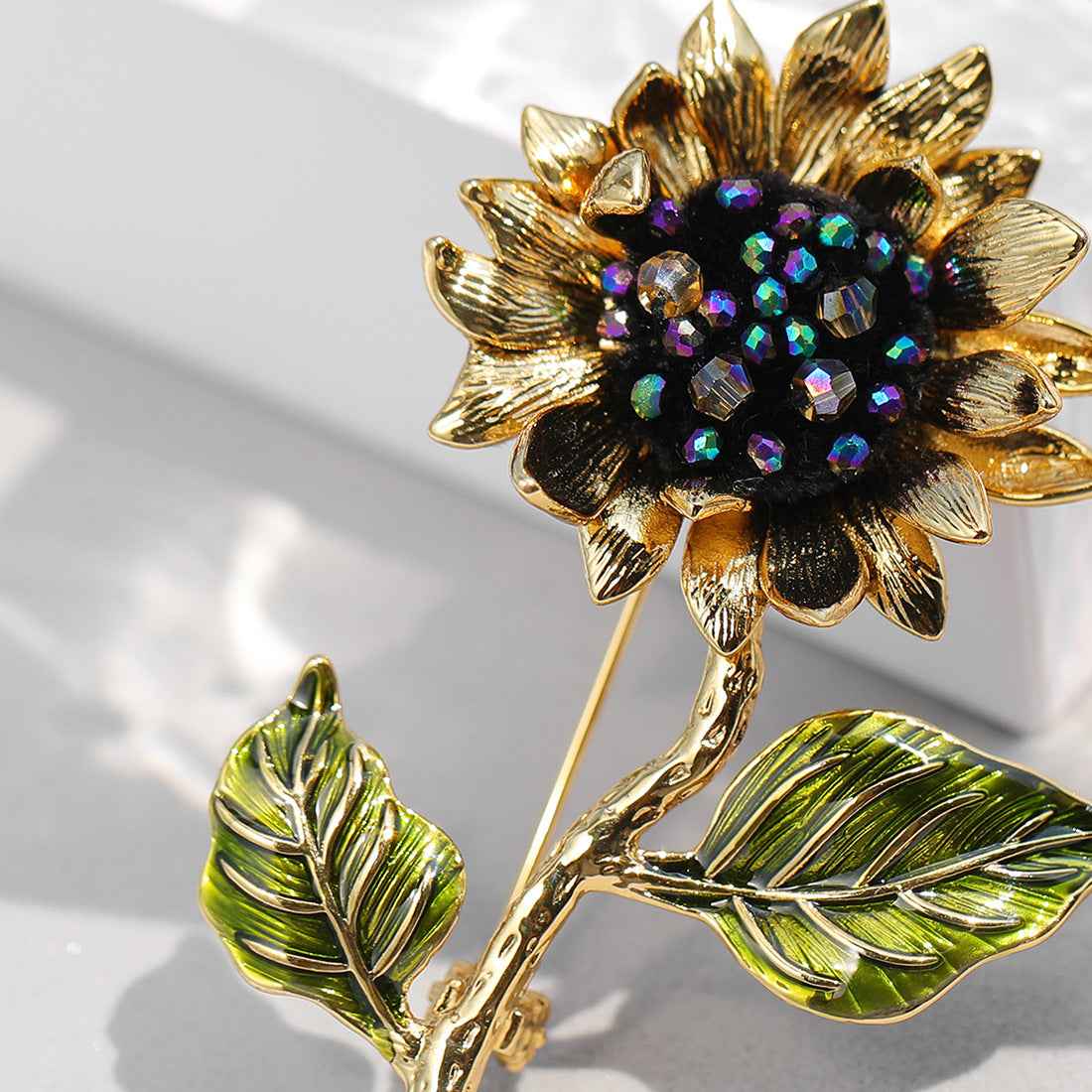 Vintage Gold Van Gogh Crystal Sunflower Brooch Pin