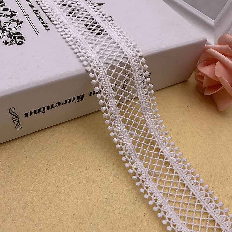 3.5/4.5cm Black White Milk Fiber Embroidered Grid Lace Trim – 10 Yards