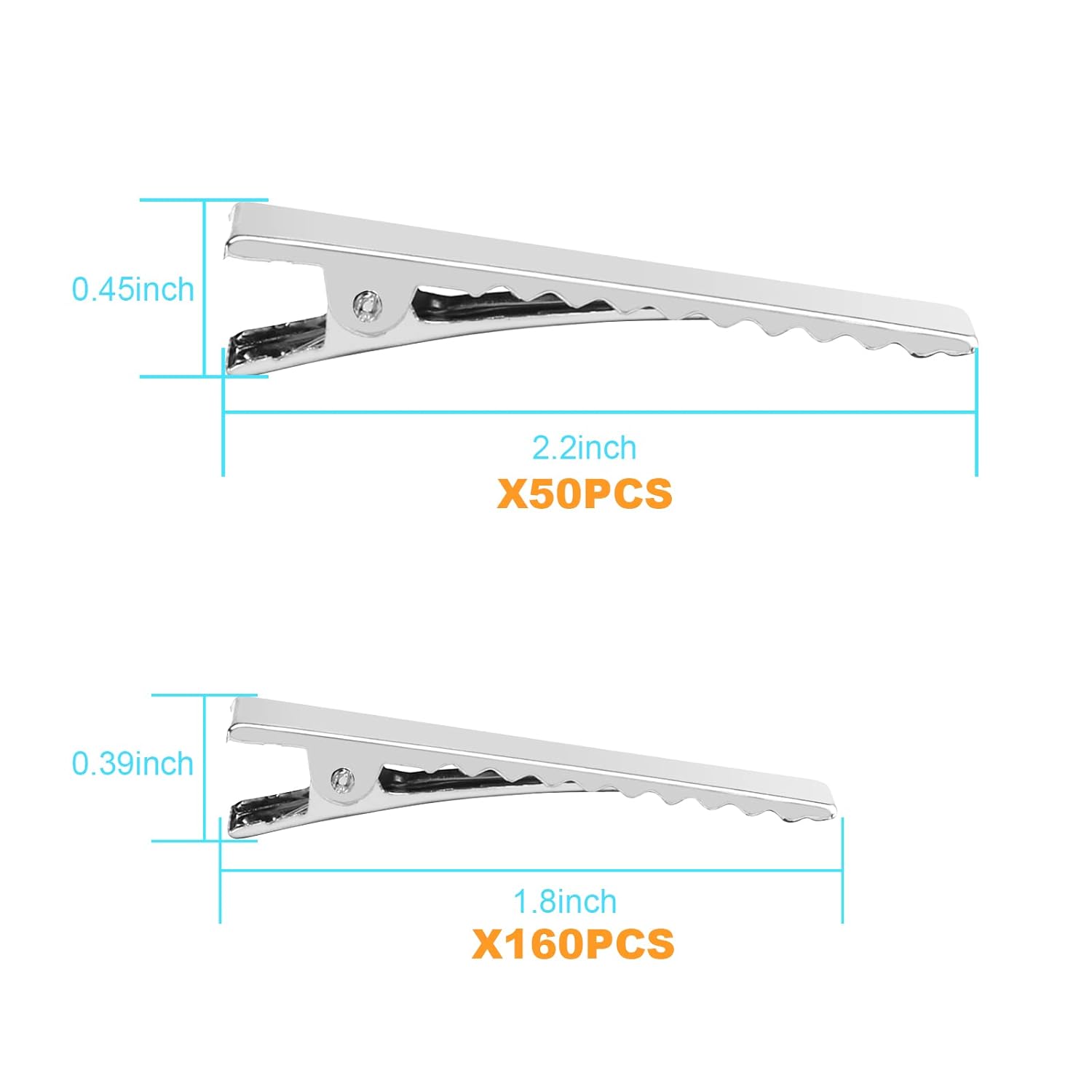 210PCS Einzelzahn-Metallclips für Haarschleifen und Bastelarbeiten Silber