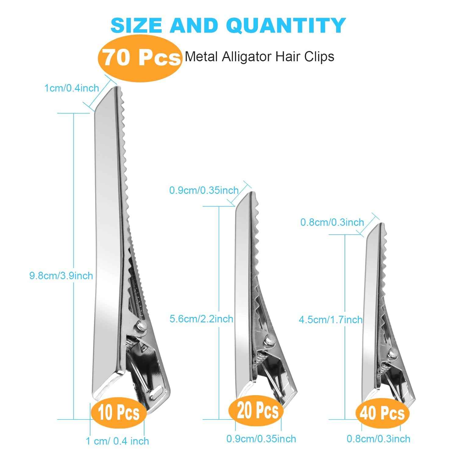 70 Pcs Alligator Hair Clips,3 Sizes Oversized Metal Silver Hair Bow Clips