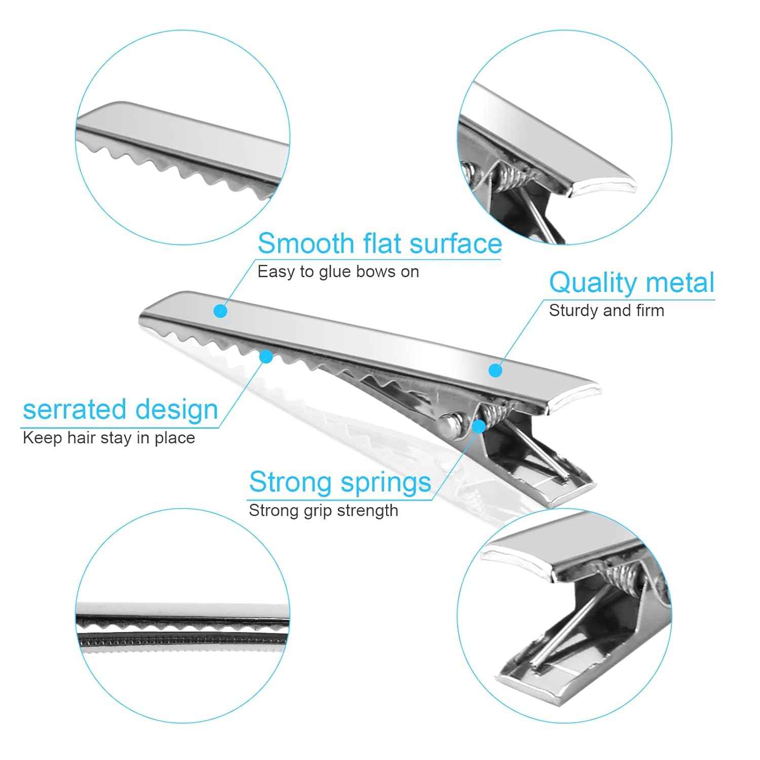 70 Pcs Alligator Hair Clips,3 Sizes Oversized Metal Silver Hair Bow Clips