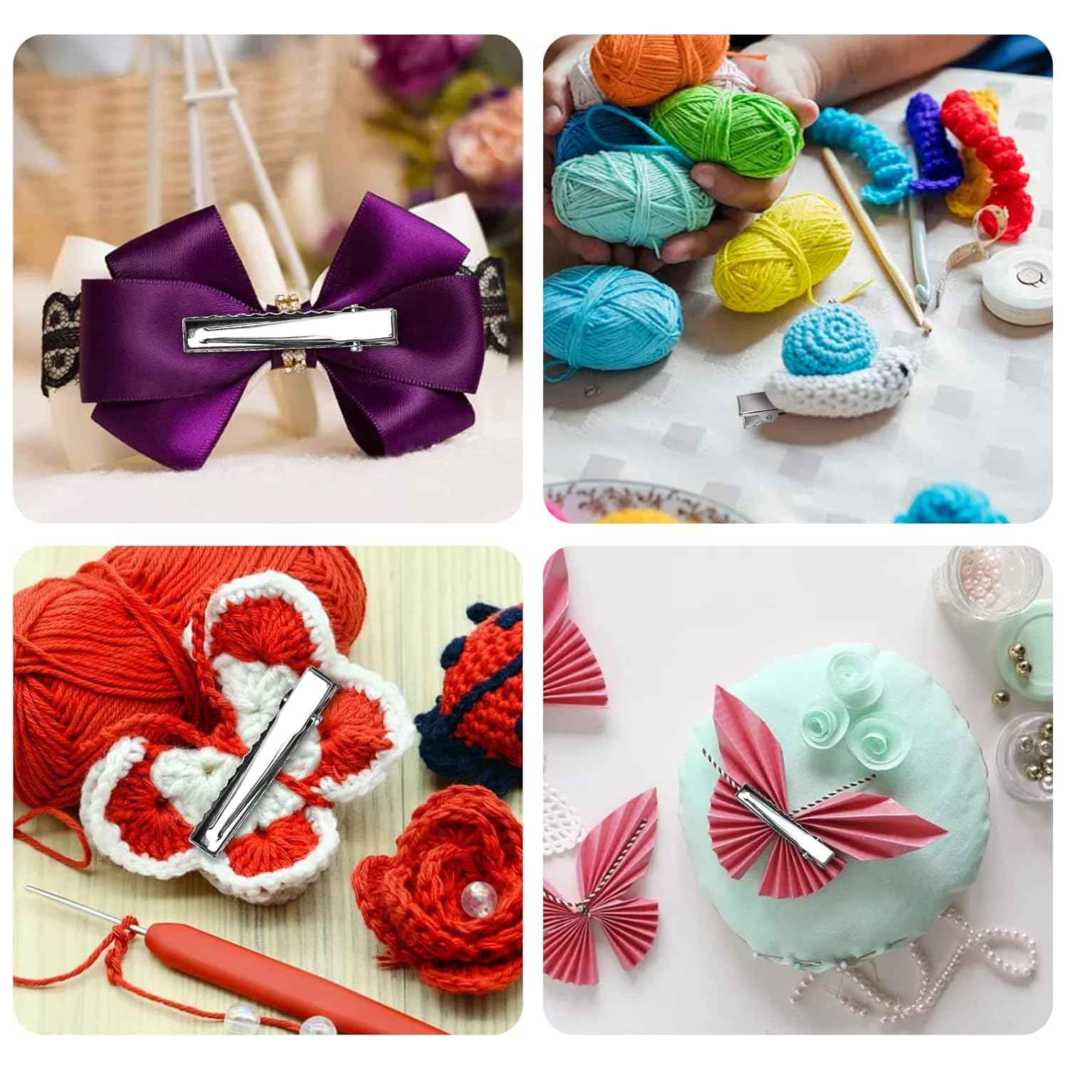 210PCS Single Prong Metal Clips for Hair Bows and Crafts Silver