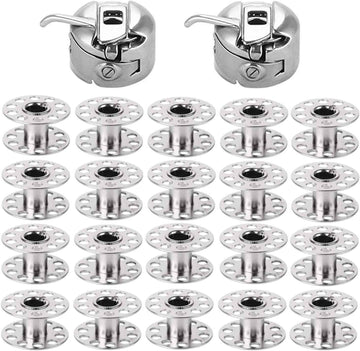 2 Pieces Bobbin Case with 20 Pieces Sewing Machine Metal Bobbins
