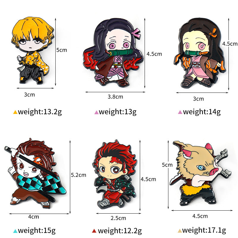 Demon Slayer Kimetsu no Yaiba kovová brožová spona sada 6 kusů