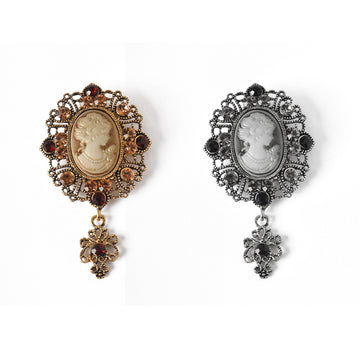 Broche de metal con relieve Vintage Queen con rhinestones 2 paquetes (Oro y Plata)
