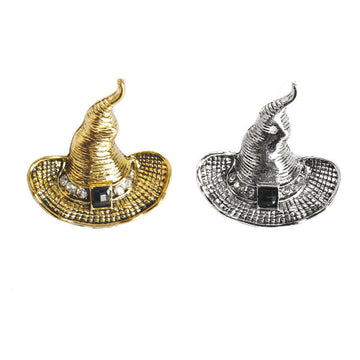Pin de broche de sombrero de mago de Halloween en oro y plata antiguos, paquete de 2