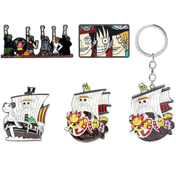 Pin de metal de One Piece Thousand Sunny, paquete de 5