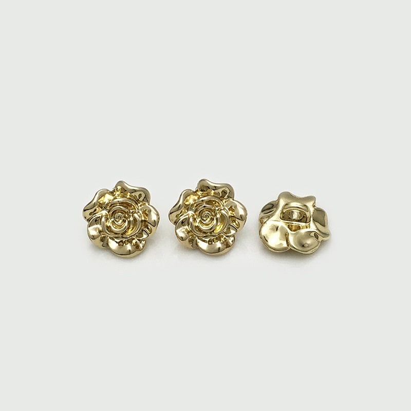 Butoane cu picior 3D trandafir auriu argintiu 11/14mm, 20 bucăți