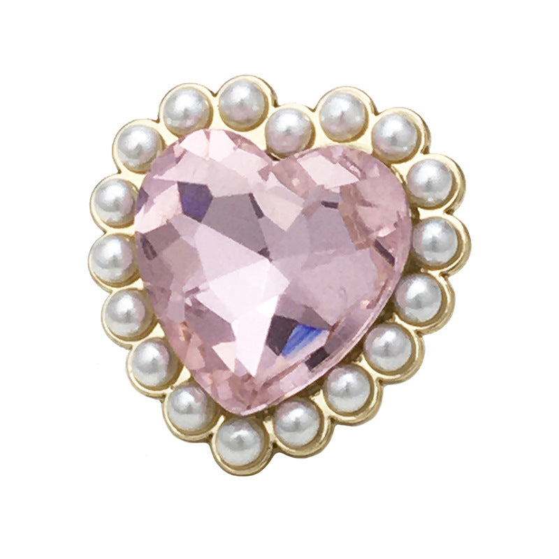 20mm lyserøde hvide hjerteformede metalknapper med diamantperler 12 stk