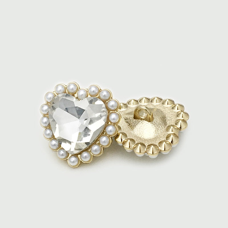 20mm lyserøde hvide hjerteformede metalknapper med diamantperler 12 stk