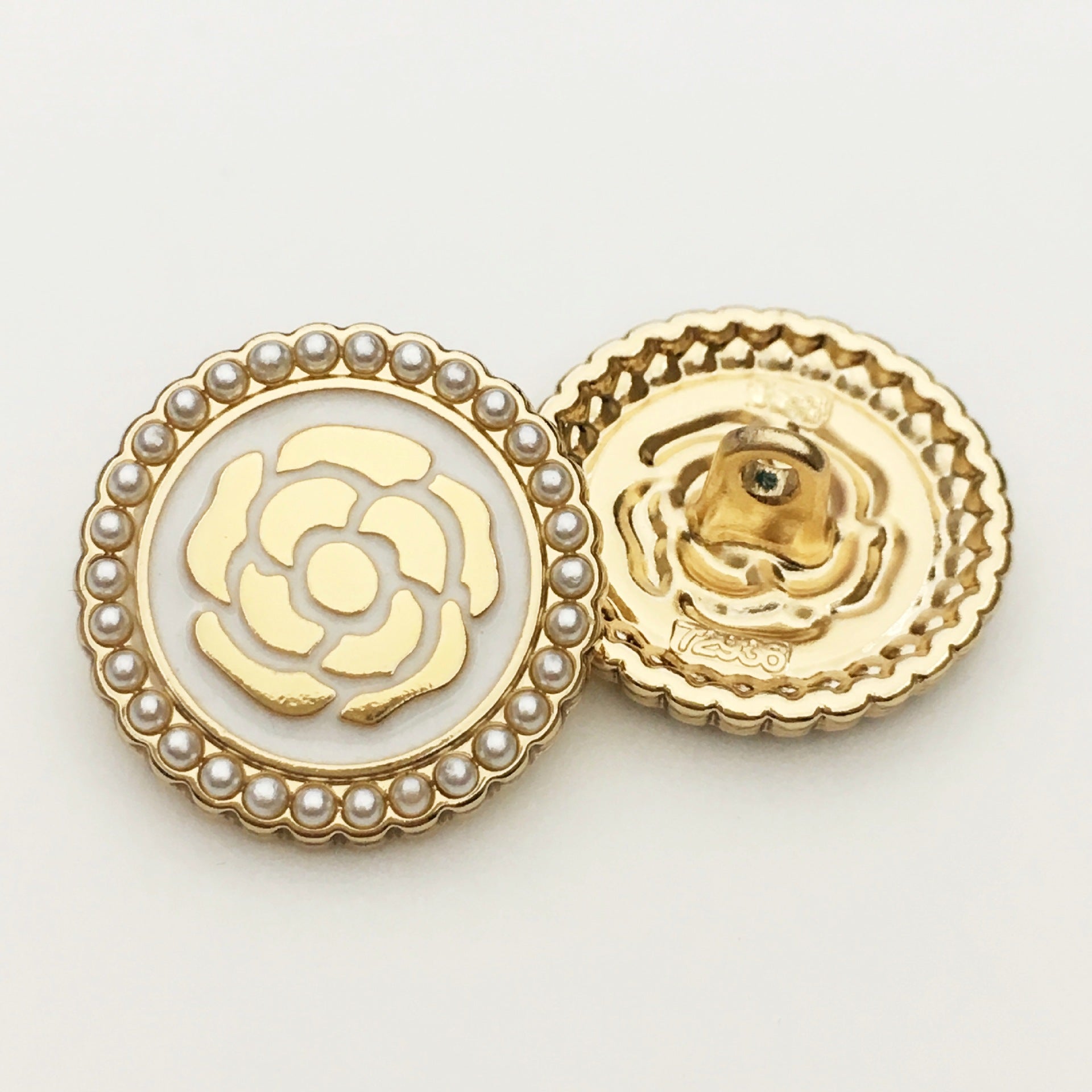 Butoane rotunde din metal roz decorate cu perle 17.5/20/22.5mm, 12 bucăți
