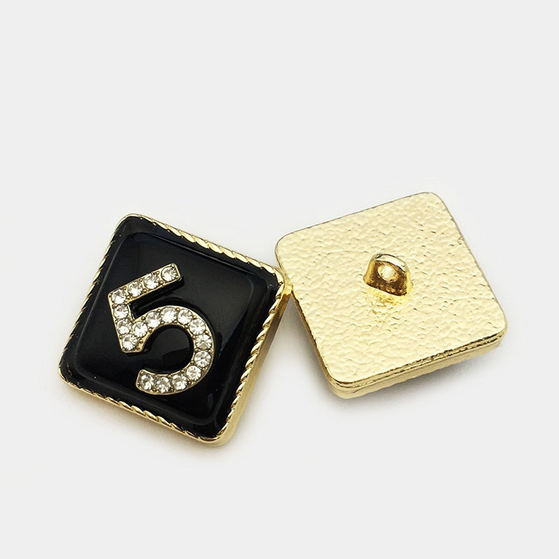 15/17.5/22.5mm Metalowe Kwadratowe Guziki w Kształcie Cyfry 5 z Diamentem 12 szt.