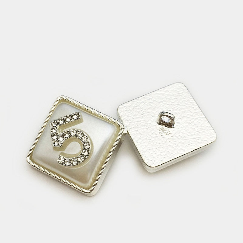 15/17.5/22.5mm Metalowe Kwadratowe Guziki w Kształcie Cyfry 5 z Diamentem 12 szt.