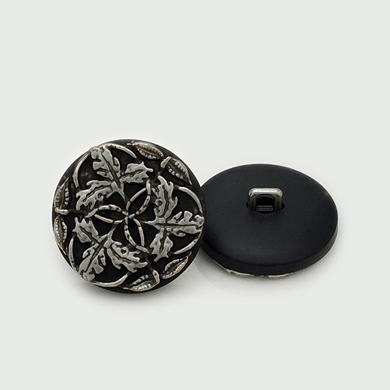 Butoane rotunde din rășină metalică, aur antic argintiu, floare ramură 16/21mm, 20 bucăți