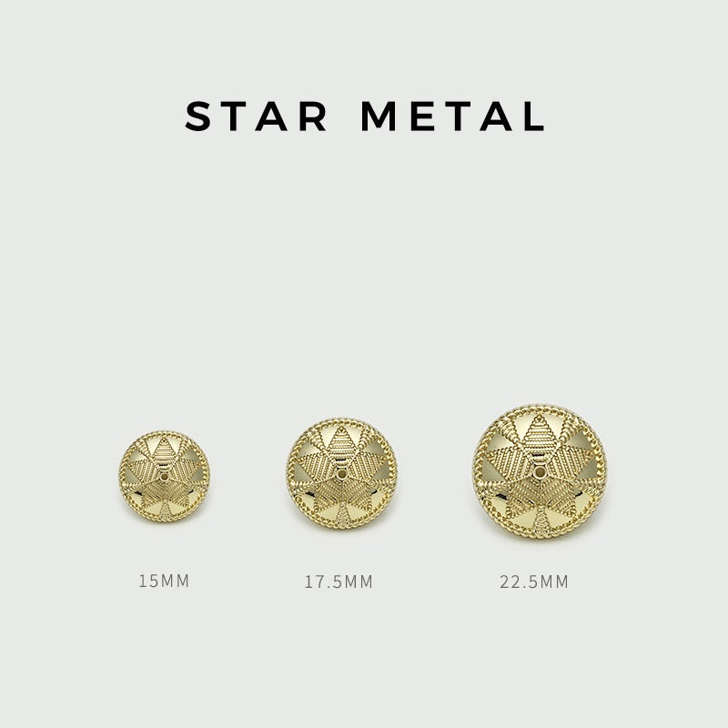15/17.5/22.5mm Kuldse ja Hõbedase Tähe Muster Metallnööbid koos silmusega 20 tk