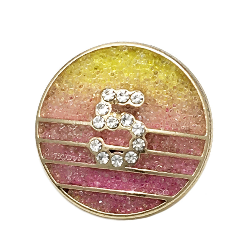22.5mm diamantové číslo 5 žluté růžové barevné kovové knoflíky 20 ks