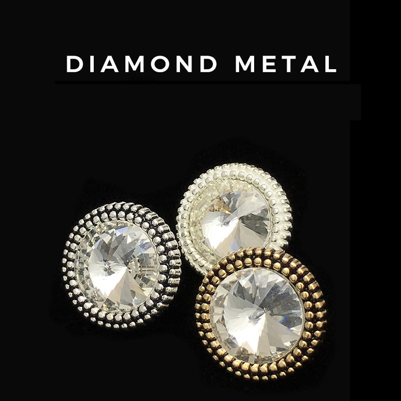 Botões Metálicos Redondos de Cristal Diamante 15-22,5mm 12pcs