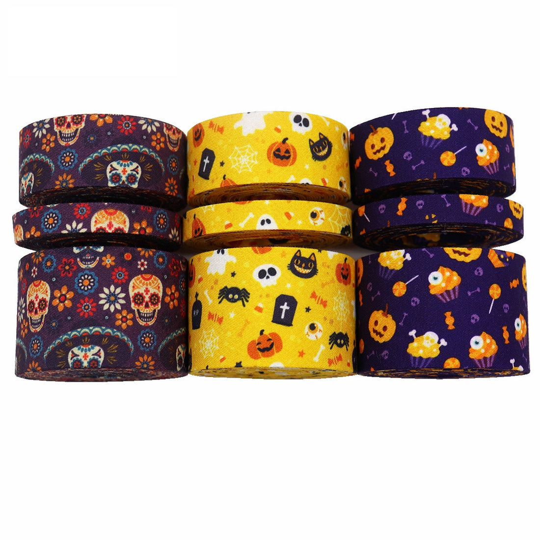 Panglică bias imprimată de Halloween 10/25/38mm, set de 9 bucăți, 45 de yarzi