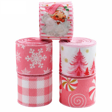 63mm 2,5 Zoll Pink Weihnachts Draht Saumband 5er Pack