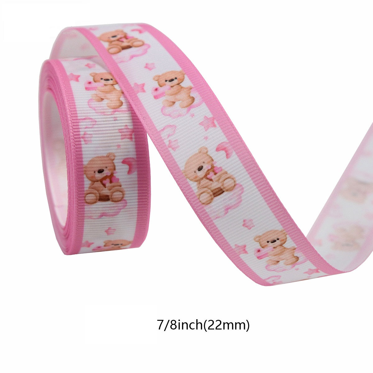 22mm Roza vrpca s uzorkom medvjedićeve šape, rebrasta, set od 8 boja