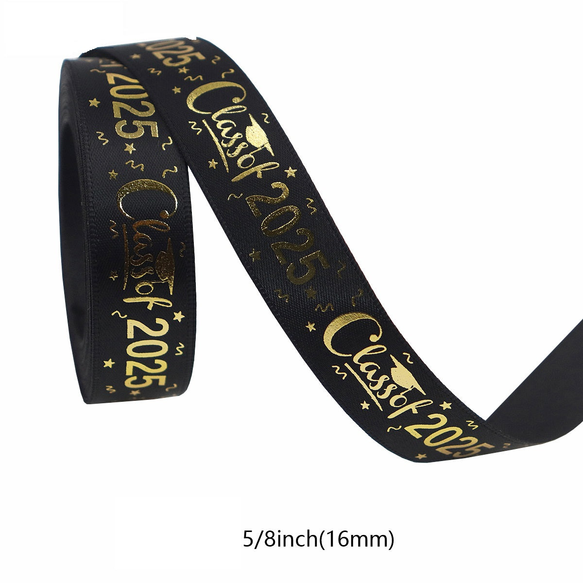 10/16/25mm crna i zlatna vrpca za mature 5 setova