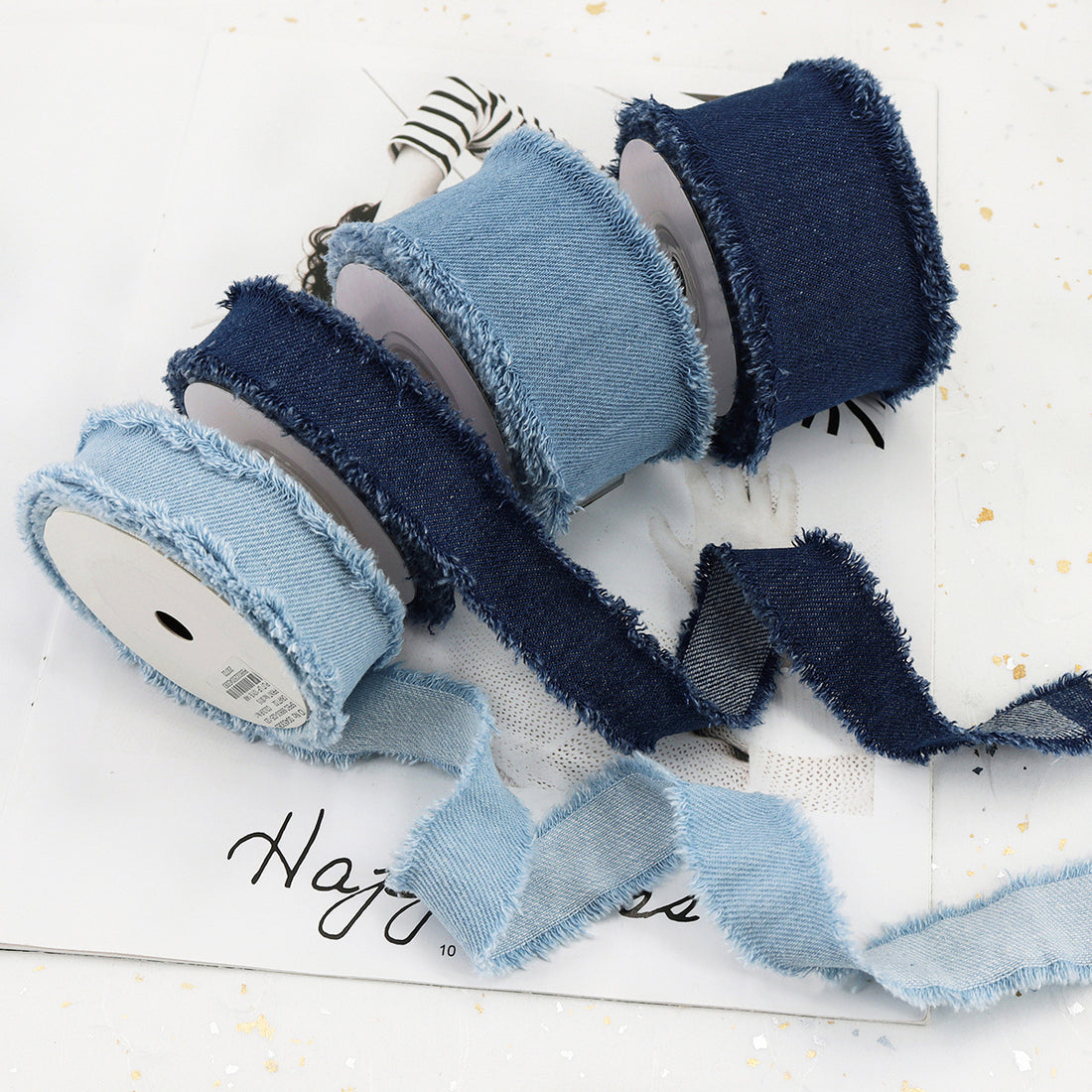 Panglici din denim deschis și închis 3/4/5cm, set de 9 bucăți