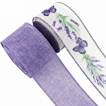 2.5 INCH Purple Butterfly Wire Edge Ribbon 2 Pack 5 Yards Per Roll