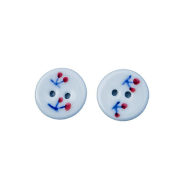 18mm Handmade Round 2-Hole Ceramic Buttons with Red Cherry Pattern 6PCS