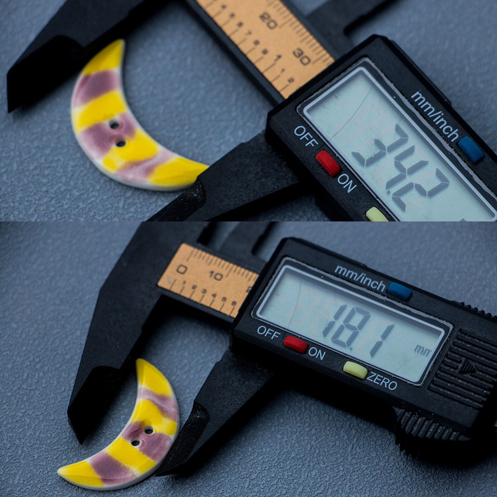 34mm zelenožluté keramické knoflíky ve tvaru půlměsíce se 2 dírkami pro výrobu náramků a náhrdelníků, 4 kusy