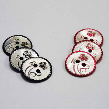 Round 2-Hole Mother of Pearl Shell Buttons Red/Black Floral 100 Pack