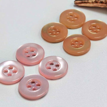 18L Orange Pink Wide-Rim 4-Hole Mother of Pearl Shell Buttons 100 Pack
