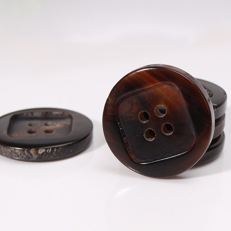 23mm Coffee-Colored Square Four-Hole Horn Buttons