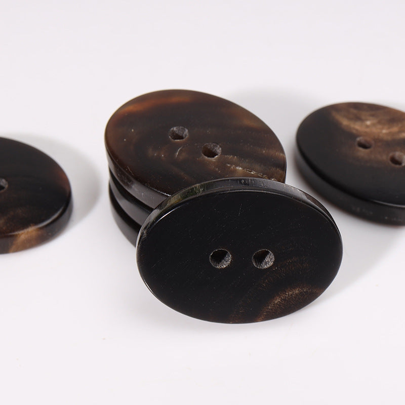 23mm Oval Two-Hole Dark Coffee Horn Buttons