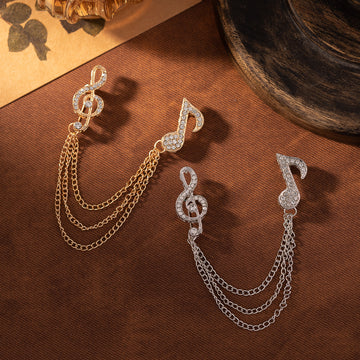 Men's Diamond Music Note Brooch with Tassel Chain 2 Pack - Lots of Buttons