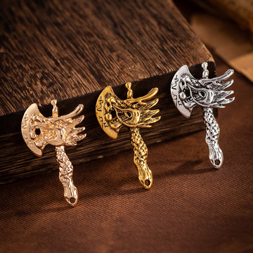 Chinese Vintage Distressed Men's Dragon Head Axe Brooch 3 Pack - Lots of Buttons