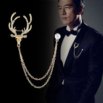 Christmas Deer Head Brooch with Chain Corsage 4pcs - Lots of Buttons