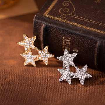 Three Five-Pointed Stars Diamond Brooch Men's Suit Lapel Pin 3pcs - Lots of Buttons