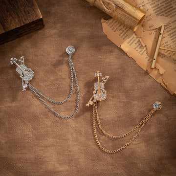 Diamond Violin Brooch Tassel Badge for Men Suits 2 Pack - Lots of Buttons