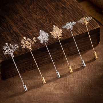 Simple Gold and Silver Pin Bee Tree and Maple Leaf Brooch 6 Pack - Lots of Buttons