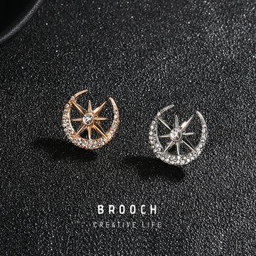 1.8CM Gold Silver Diamond Moon Eight-Pointed Star Suit Brooch 6pcs - Lots of Buttons