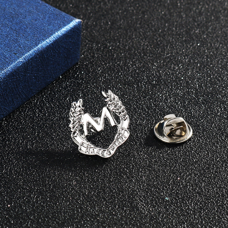 “M” Letter and Wheat Ear Simple Metal Brooch 6pcs - Lots of Buttons