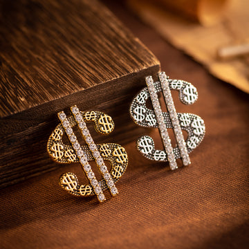 "Get Rich" Dollar Brooch - Gold and Silver 2-Piece Set - Lots of Buttons