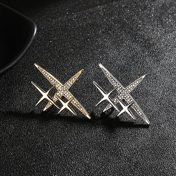 Gold Silver Cross-Shaped Starburst Brooch Pin 4pcs - Lots of Buttons