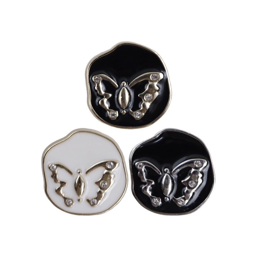 15-23mm Nepravilno oblikovani gumbi z metalnim steblom, beli, črni, vzorec metulja, 20 kosov