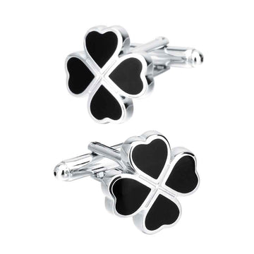 Black Enamel Four-Leaf Clover Cufflinks for Lucky Men