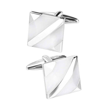Unique Men's White Slash Double-Row Cat's Eye Cufflinks